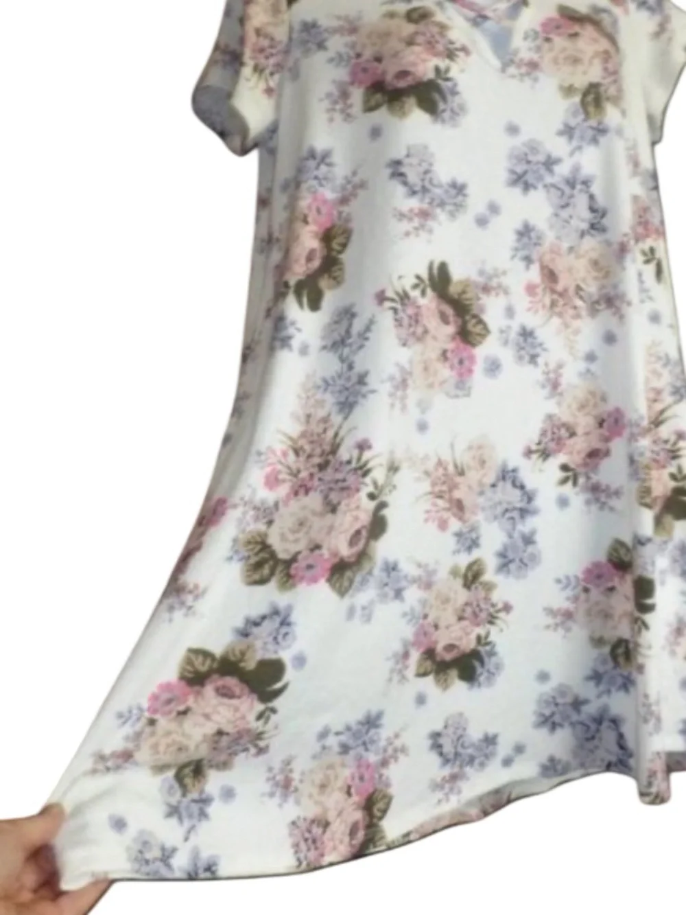 Love Fire, Short, A-Line Dress Strappy V-Neck, White Pink Purple Flower Summer M - Picture 4 of 9